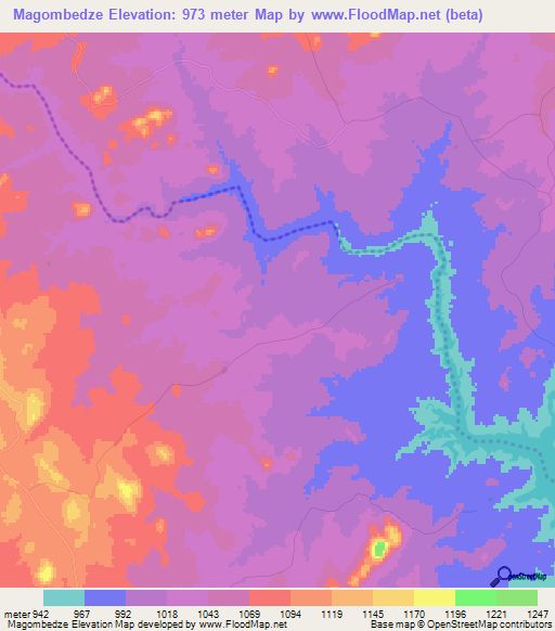 Magombedze,Zimbabwe Elevation Map