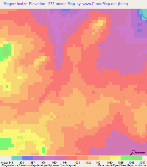 Magombedze,Zimbabwe Elevation Map