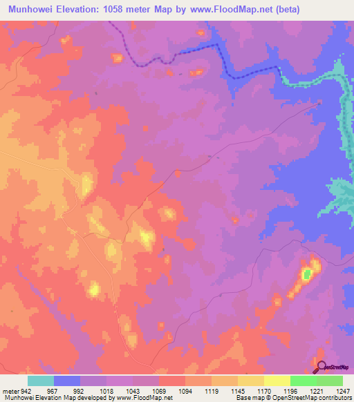Munhowei,Zimbabwe Elevation Map
