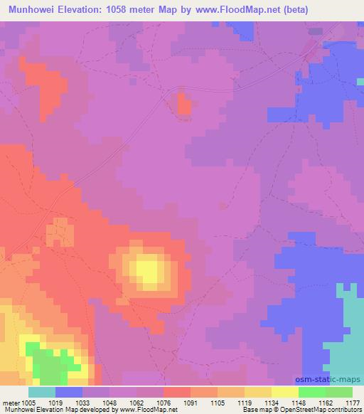 Munhowei,Zimbabwe Elevation Map