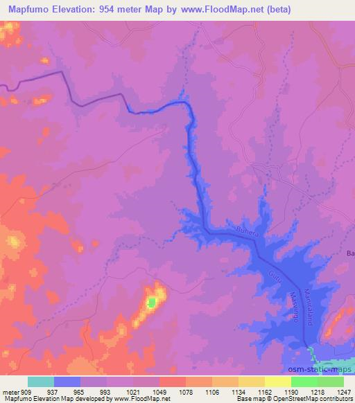 Mapfumo,Zimbabwe Elevation Map