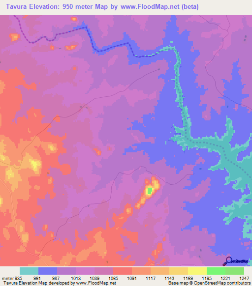 Tavura,Zimbabwe Elevation Map