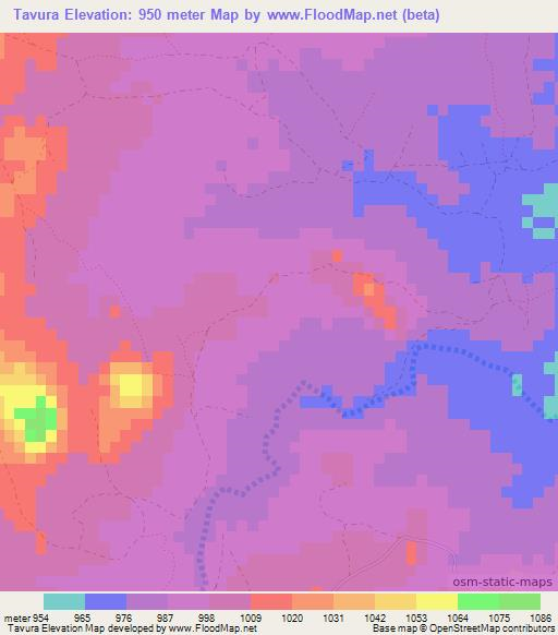 Tavura,Zimbabwe Elevation Map