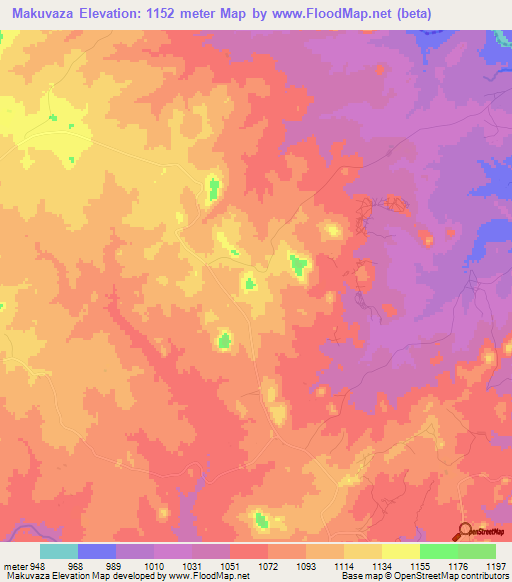 Makuvaza,Zimbabwe Elevation Map