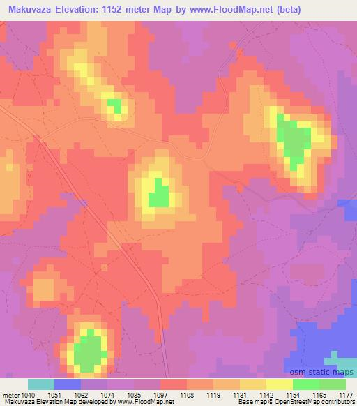Makuvaza,Zimbabwe Elevation Map