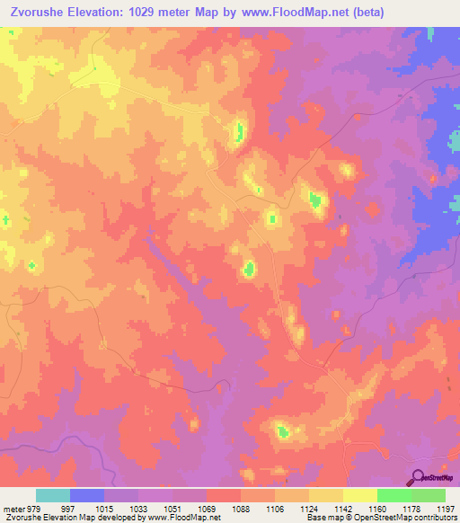 Zvorushe,Zimbabwe Elevation Map