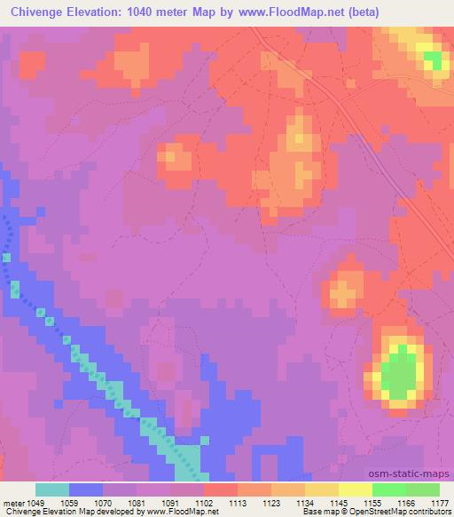 Chivenge,Zimbabwe Elevation Map