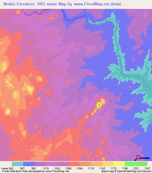Mufari,Zimbabwe Elevation Map