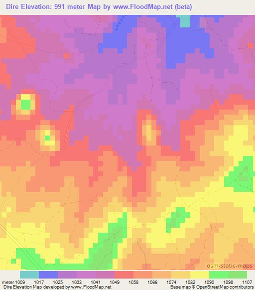 Dire,Zimbabwe Elevation Map