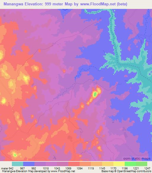 Manangwa,Zimbabwe Elevation Map
