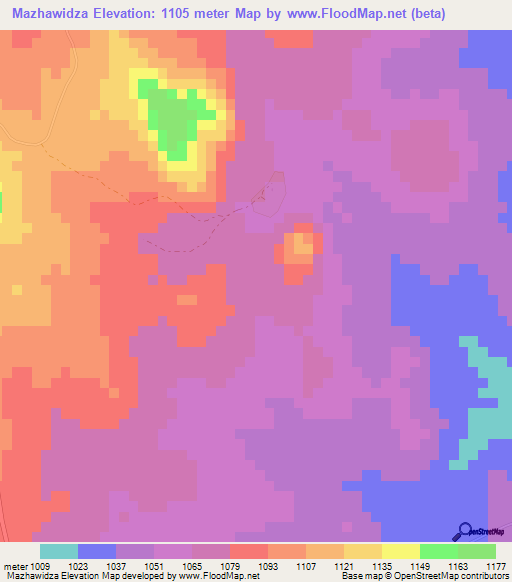 Mazhawidza,Zimbabwe Elevation Map