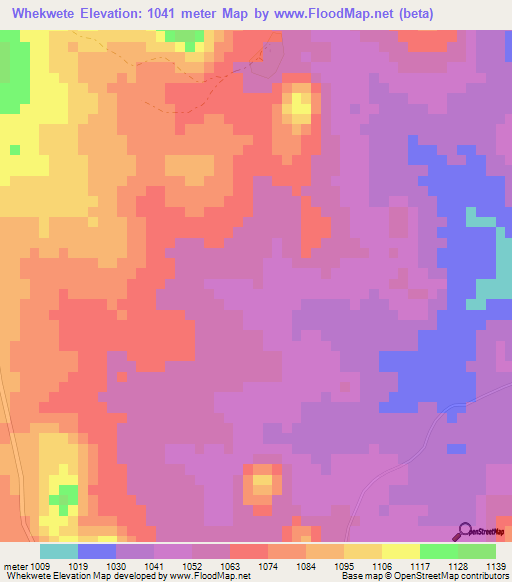 Whekwete,Zimbabwe Elevation Map