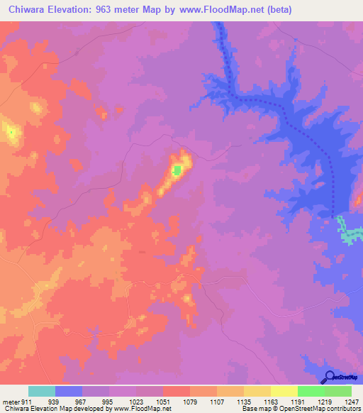 Chiwara,Zimbabwe Elevation Map