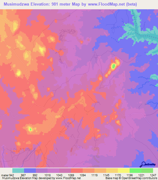 Musimudzwa,Zimbabwe Elevation Map