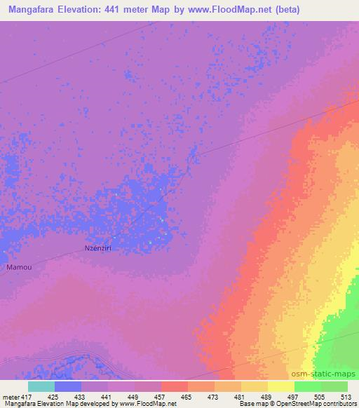 Mangafara,Central African Republic Elevation Map