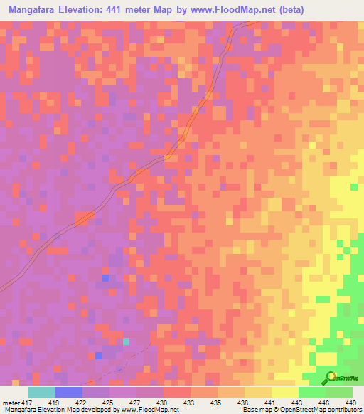Mangafara,Central African Republic Elevation Map
