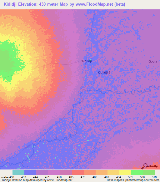 Kididji,Central African Republic Elevation Map