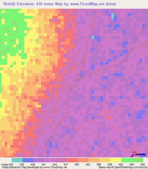 Kididji,Central African Republic Elevation Map