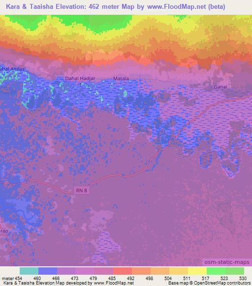 Kara & Taaisha,Central African Republic Elevation Map