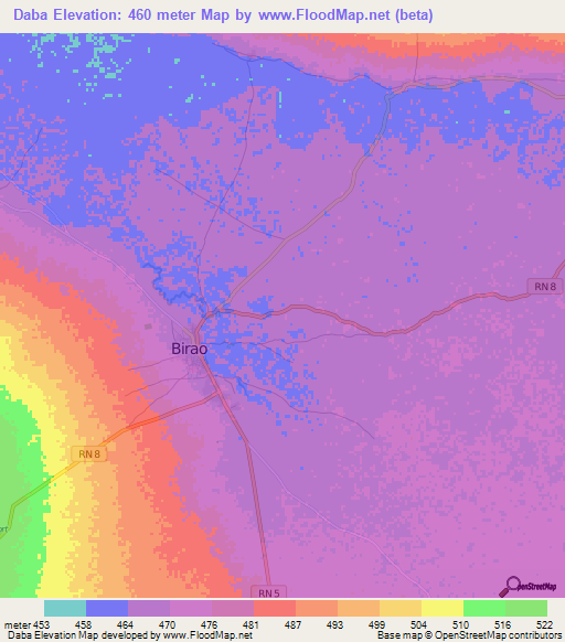 Daba,Central African Republic Elevation Map