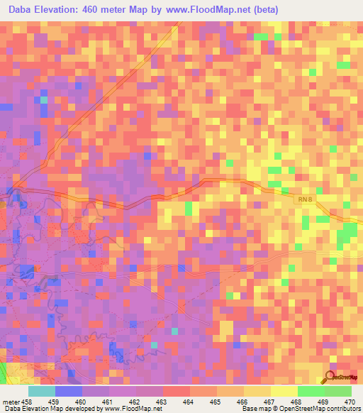 Daba,Central African Republic Elevation Map