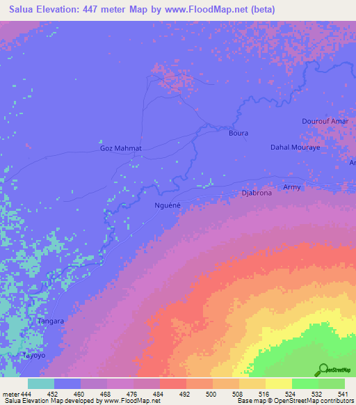 Salua,Central African Republic Elevation Map