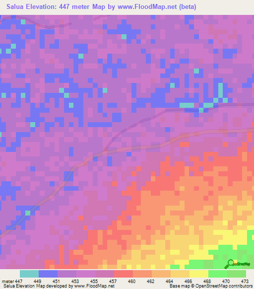 Salua,Central African Republic Elevation Map