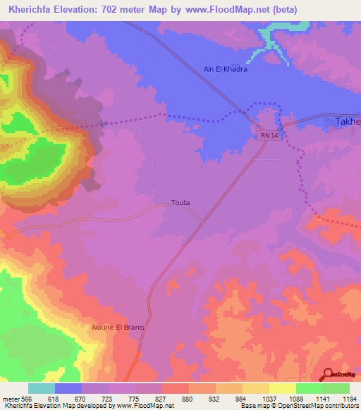 Kherichfa,Algeria Elevation Map