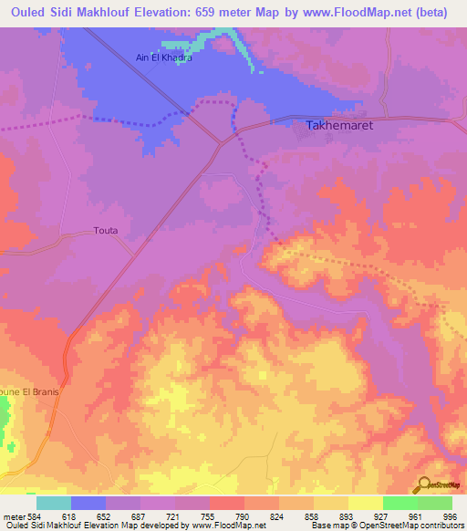Ouled Sidi Makhlouf,Algeria Elevation Map