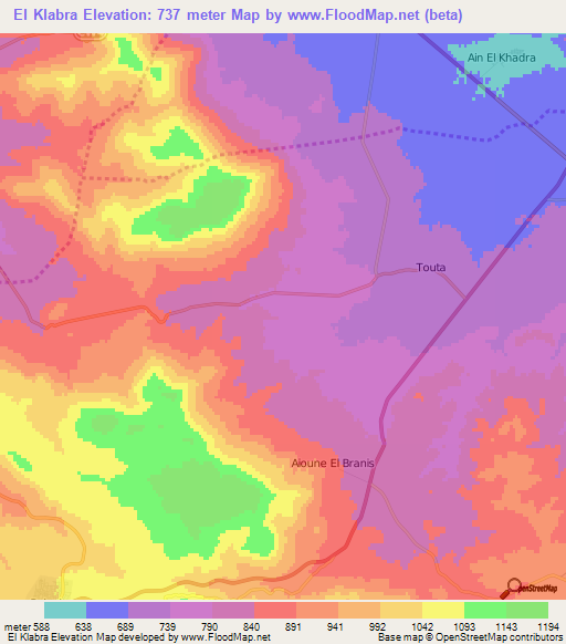 El Klabra,Algeria Elevation Map