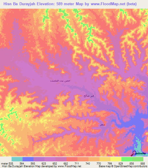 Hisn Ba Durayjah,Yemen Elevation Map