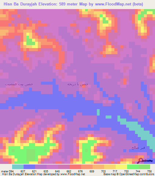 Hisn Ba Durayjah,Yemen Elevation Map
