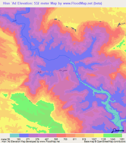 Hisn `Ad,Yemen Elevation Map