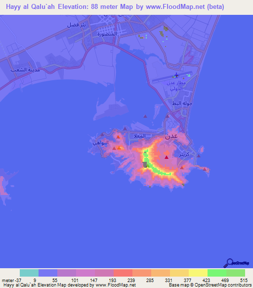 Hayy al Qalu`ah,Yemen Elevation Map