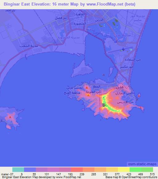 Bingisar East,Yemen Elevation Map
