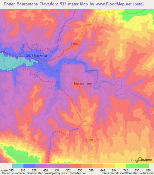 Douar Bouramane,Algeria Elevation Map