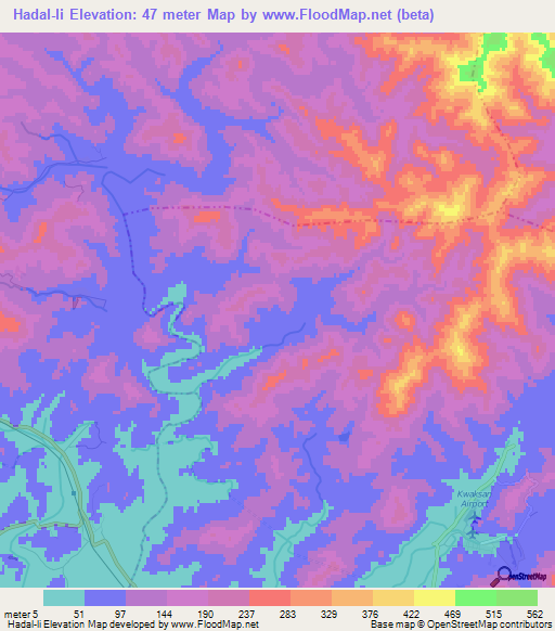 Hadal-li,North Korea Elevation Map