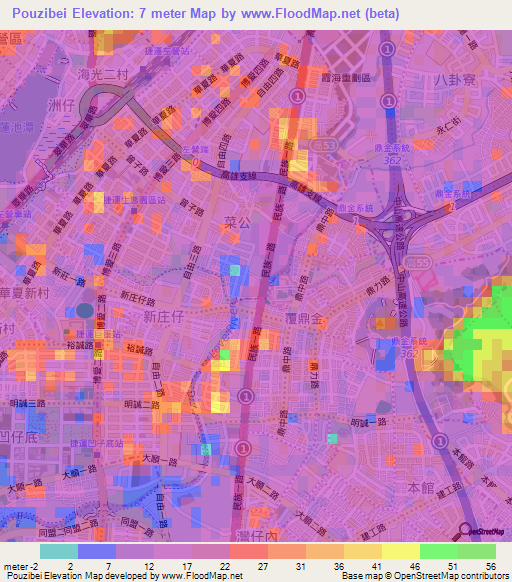 Pouzibei,Taiwan Elevation Map