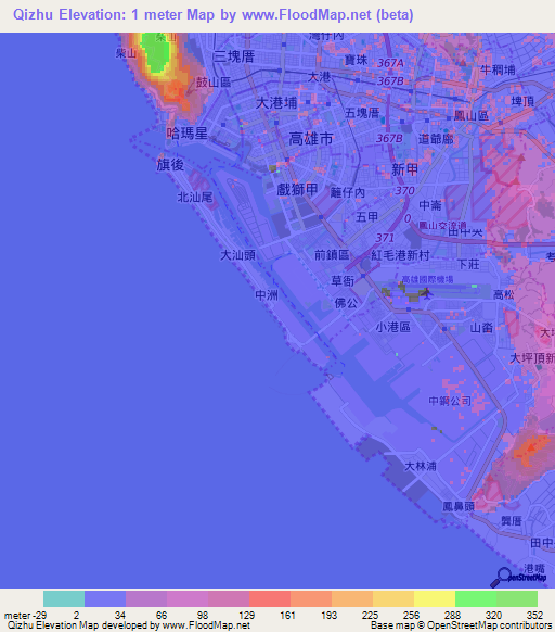 Qizhu,Taiwan Elevation Map