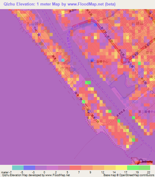 Qizhu,Taiwan Elevation Map