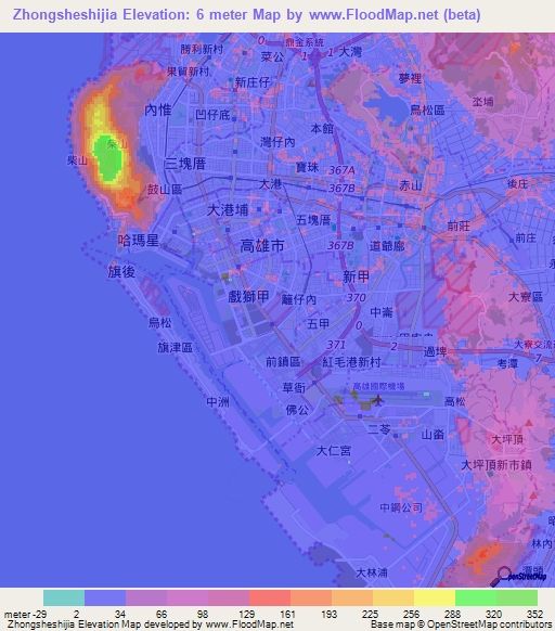 Zhongsheshijia,Taiwan Elevation Map