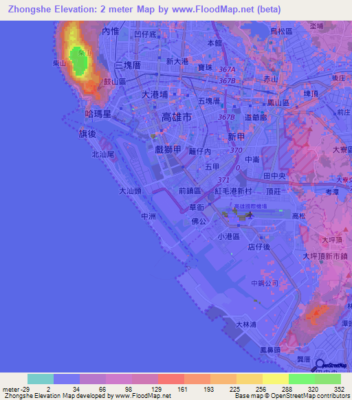 Zhongshe,Taiwan Elevation Map