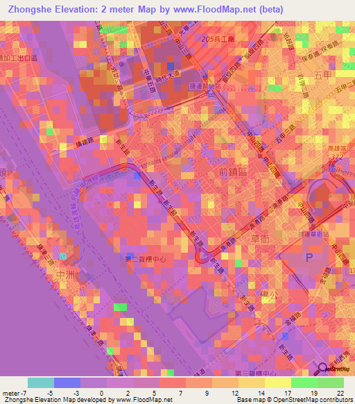 Zhongshe,Taiwan Elevation Map