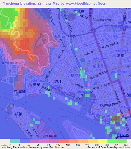Yancheng,Taiwan Elevation Map