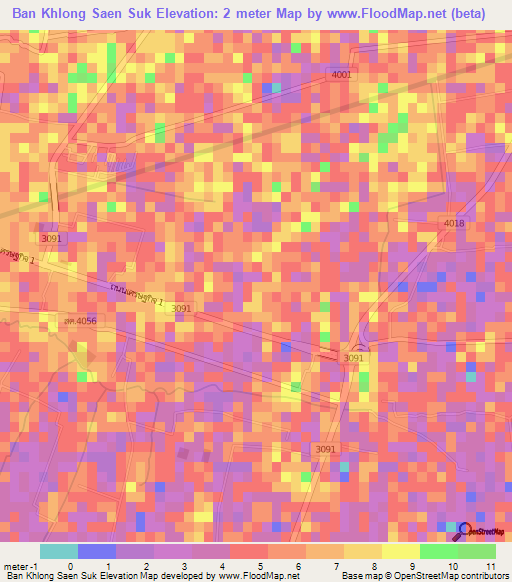 Ban Khlong Saen Suk,Thailand Elevation Map