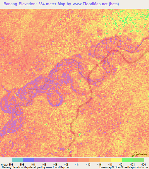 Banang,Chad Elevation Map
