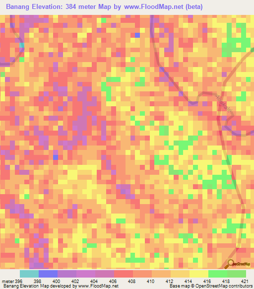Banang,Chad Elevation Map