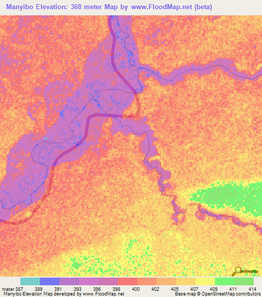 Manyibo,Central African Republic Elevation Map
