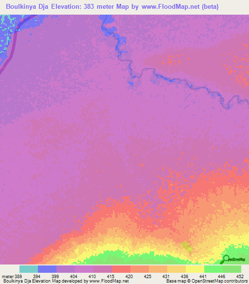 Boulkinya Dja,Central African Republic Elevation Map