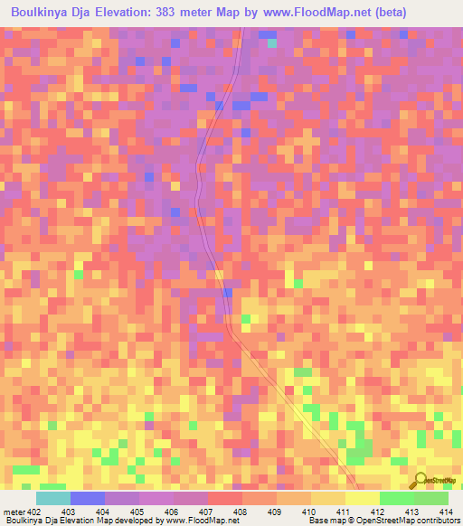 Boulkinya Dja,Central African Republic Elevation Map